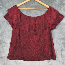 Womens Top Large Red Velvet Off Shoulder Ruffle Ren Fair Holiday Cute Goth Vamp