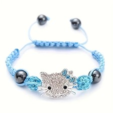 NEW Girls Hello Kitty Bracelet Blue Sparkles Sanrio Adjustable Braided Beads