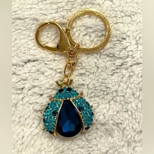 NWOT Blue and Gold Sparkling Ladybug Keychain Bag Charm NEW