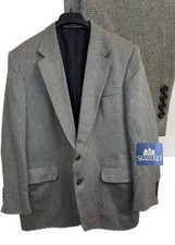 Stafford Sport Coat Blazer Mens 42R Gray Herringbone Wool Silk Poly Made in USA