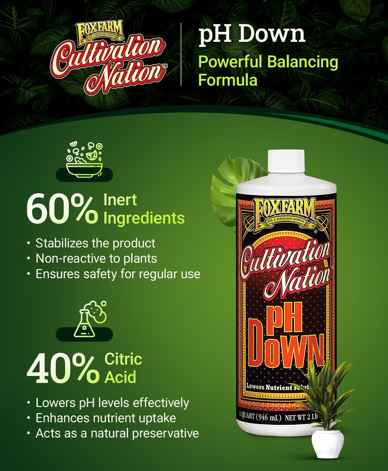Cultivation Nation pH Down - Liquid Nutrient Solution Adjuster for Hydroponic...