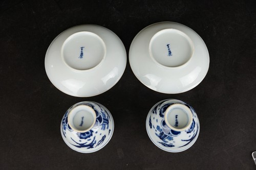 2 sets of  Blue and White Wine tea Cups 20th C. - Picture 3 of 10