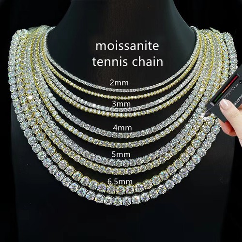 2-6.5mm VVS1 MOISSANITE Tennis Chain Necklace S925 Sterling Silver - Men Women