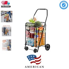 Shopping Cart, Folding Grocery Utility Cart with Swivel Wheels, 90 LBS Large ...