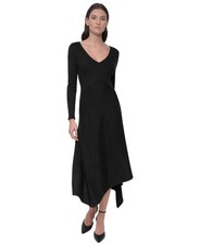 DKNY Women's Asymmetrical Long-Sleeve Midi Dress