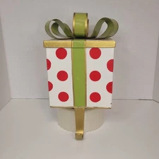 Ballard Designs Gift Box Stocking Hanger Polka Dot Metal Bow Christmas Box