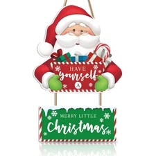Merry Christmas Decorations Santa Snowflakes Wooden Door Wall Hanging Sign Gift