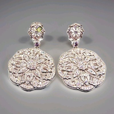 Vintage Nadri White Austrian Crystal Silver tone Dangle Earrings