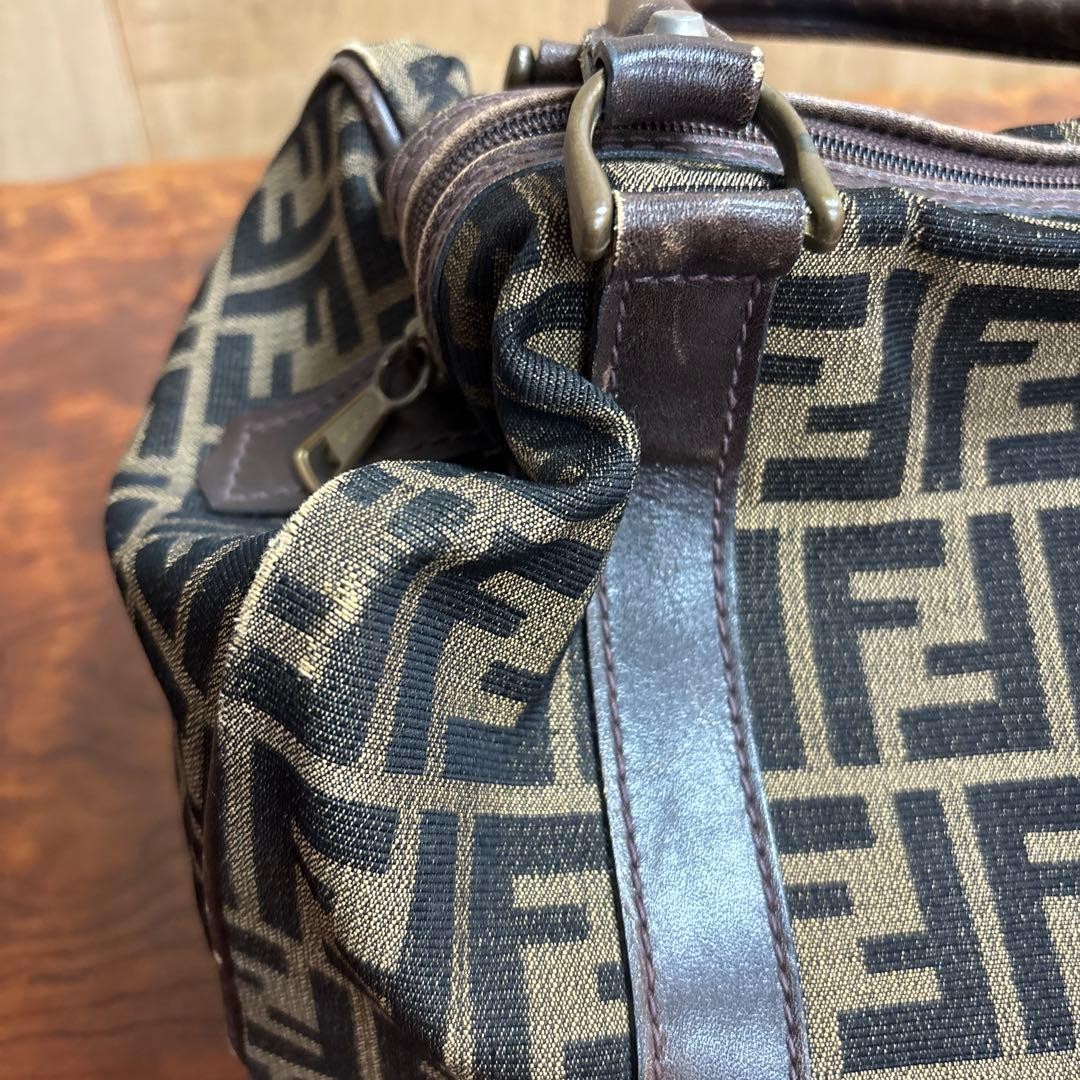 Fendi Logo Canvas Boston Bag Brown/Black Leather Trim Vintage Duffle Satchel thumbnail 6