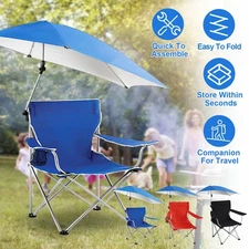 Foldable Beach Chair w/ Detachable Canopy - Portable Camping Chair w/ Cup Holder