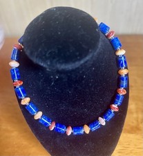 Lapis lazuli with red and orange spiny oyster shell anklet bracelet.