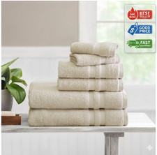 Performance Cotton 6 Piece Bath Towel Set Solid Beige Quick Dry Towels