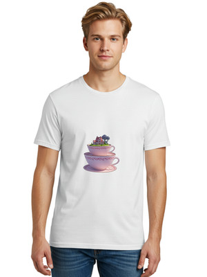 Teacups-With-Cottage Mens Graphic Tee, 100% Cotton, Casual Summer Wear