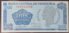 Venezuela UNC Note 2 Bolivares Bs October 1989 P-69  Tinoquito  Banknote