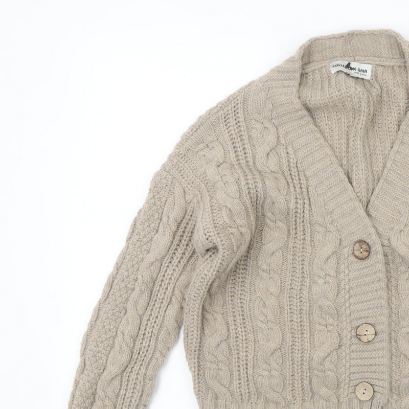 Collezione Gaia Womens Cardigan Jumper Size S Beige V-Neck Cable-Knit Casual image 10