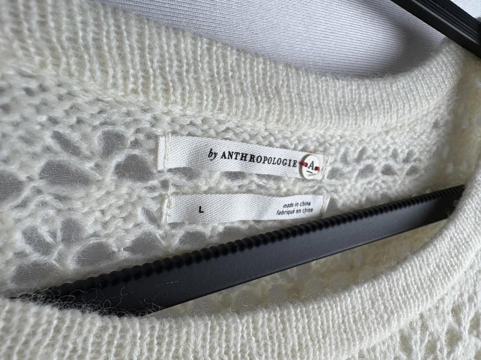 by Anthropologie Crochet Collar SzLarge Sweatshirt Cream Romantic Cottagecore - Image 4 of 4