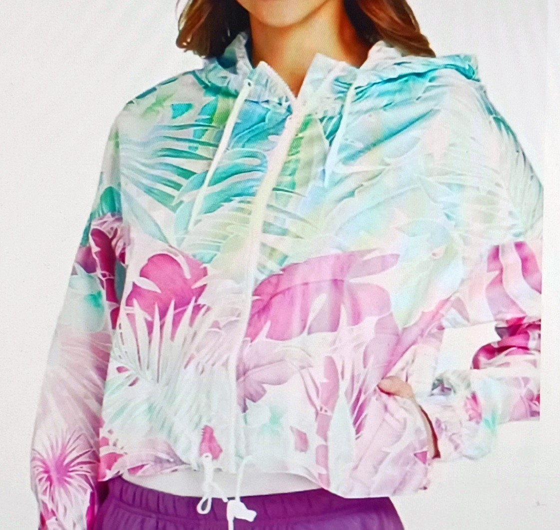 SACAI X NIKE NUOVO Nike Windrunner Crop Hoodie Nylon Poly Jacket Tropical Floreale Taglia L