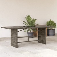 Rechteckiger Poly Rattan Gartentisch Glasplatte Grau 190X80X74 Cm