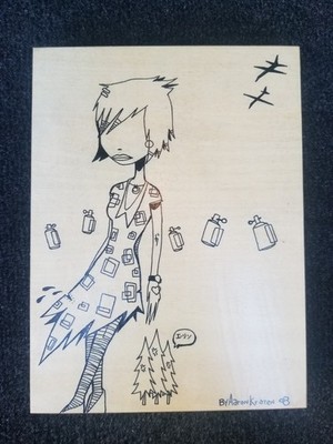 AARON KRATEN ''Tree Talking'' (2008) original ink on wood + Mark Ryden card