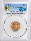 1940 D Lincoln Cent PCGS MS67+ RED CAC