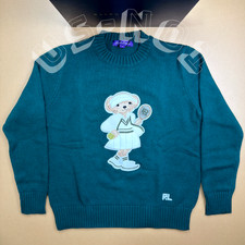 POLO RALPH LAUREN Women's Tennis Polo Bear Crewneck Knit Sweater Teal NWT Small