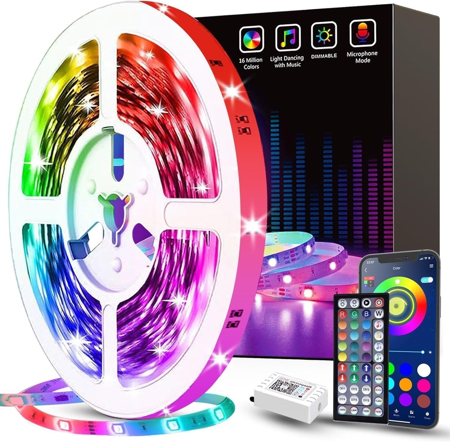 32.8ft Smart RGB LED Strip Lights with Music Sync Color Changing