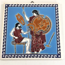 Vtg Tile Niarchos Hellas Handmade Wall Art Hephaestus Delivering Thetis Achilles