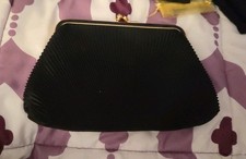 Vintage Carolyne Barton Black Evening Clutch Handbag with Gold Chain B74