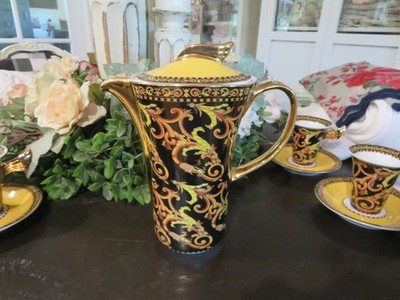 Medusa Versace Barocco Gold & Black Winged Coffee Tea Pot EXCELLENT & Ornate