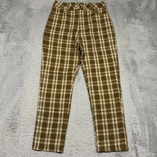 Romwe Plaid Dress Pants Women's 6 M 29x28 Brown Check Casual Academia NWT