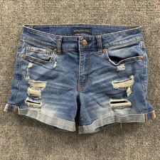 Aeropostale Shorts Shorty Denim Womens 4 Distressed Cuffed Low Rise Medium Wash