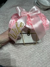 Handmade silk ribbon roses with personalised bow, in cardboard ?bag? box