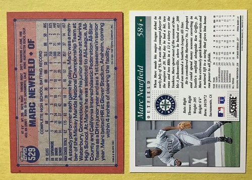 1994 SCORE #584 & 1991 TOPPS #529 MARC NEWFIELD ROOKIE MARINERS FREE SHIPPING - Picture 2 of 2