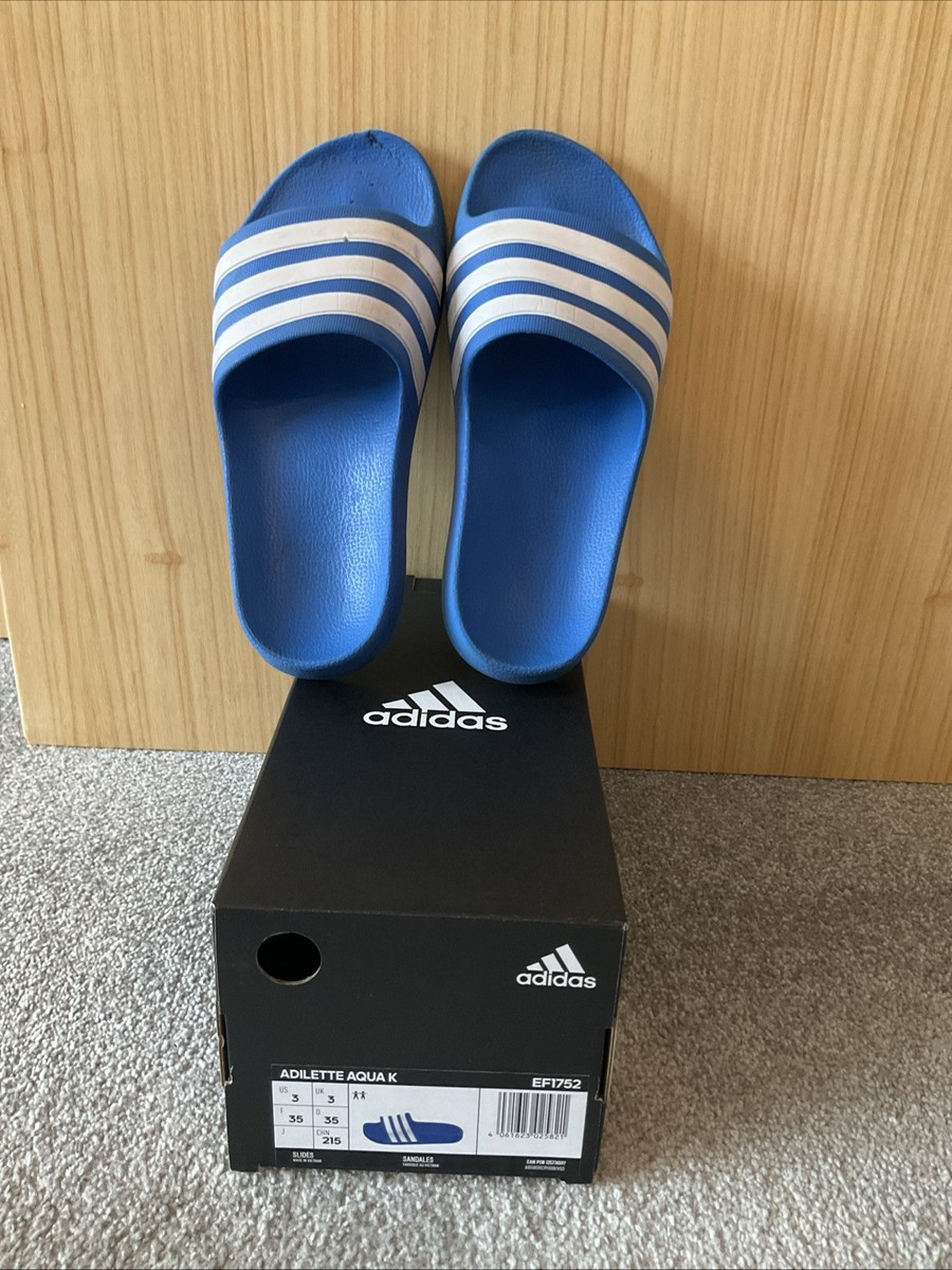 Adidas Aqua K Blue Adilette Sliders Sandals Shoes UK3 Kids Juniors Childrens