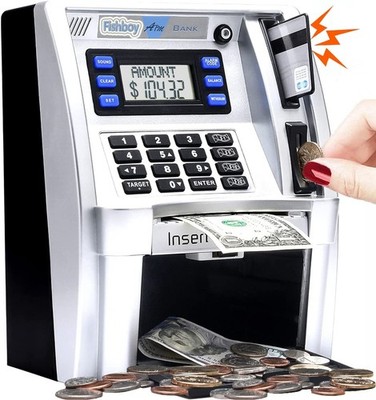 Fishboy Kids Power Off Memory ATM Piggy Bank with Debit Card for Real Money