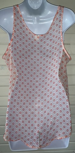 OLD NAVY Sz LARGE Sleeveless Top Orange Ivory Sun Dots Print Tank Blouse EUC - Picture 6 of 8