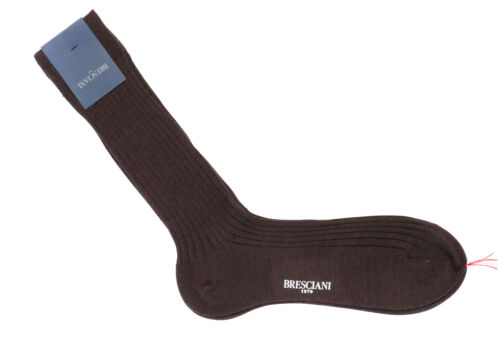 NWT BRESCIANI SOCKS cashmere silk calf length ribs brown luxury Italy XL - Picture 2 of 2