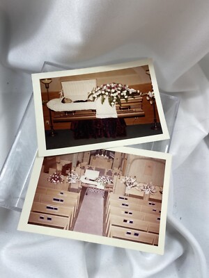 Vintage 1960's PHOTOGRAPH SNAPSHOTS Post Mortem Man Casket Coffin 2 Pictures