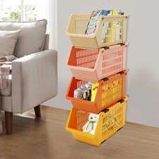 4 PCS Rectangular Stacking Storage Baskets Floor Standing Stackable Storage Bins