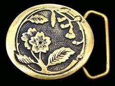 1970s Flower Vine Pansies Solid Brass Vintage Belt Buckle