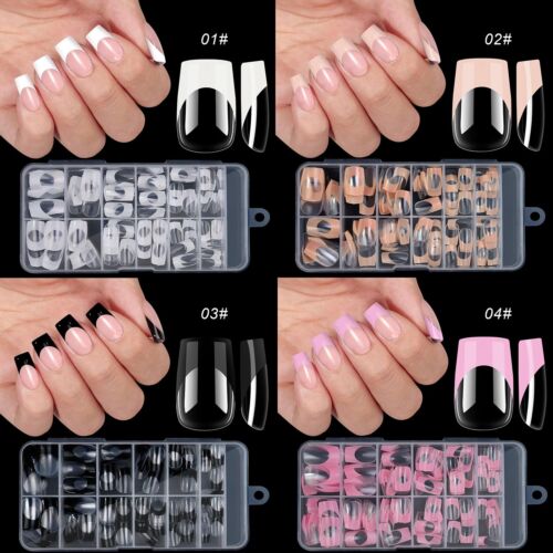 120pcs Acrylic False Nail Tips Full Cover Square French Nail Art Manicure Nails - Picture 1 of 12