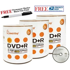 300 Pack Smartbuy 16X DVD+R 4.7GB Logo Recordable Disc + Black Permanent Marker
