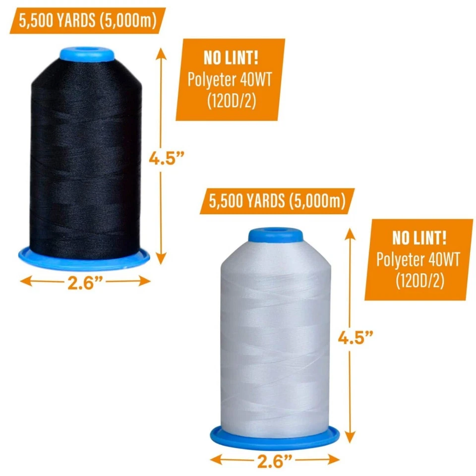 Huge Machine Embroidery Thread Black & White - Large Polyester Cones 5500 Yards - Image 3 of 4
