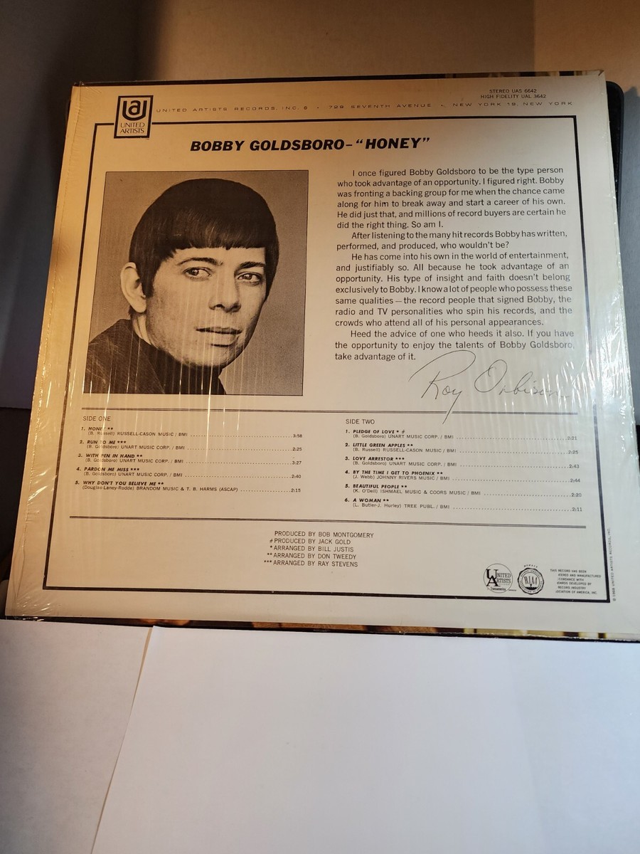 Bobby Goldsboro ‎ Honey 1968 - United Artist 1968 VG+ R12 | eBay