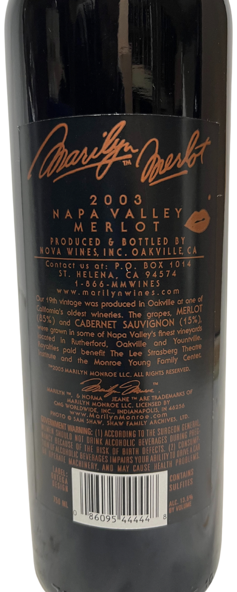 2003 Marilyn Merlot Wine Full Bottle Unopened Marilyn Monroe 750ml