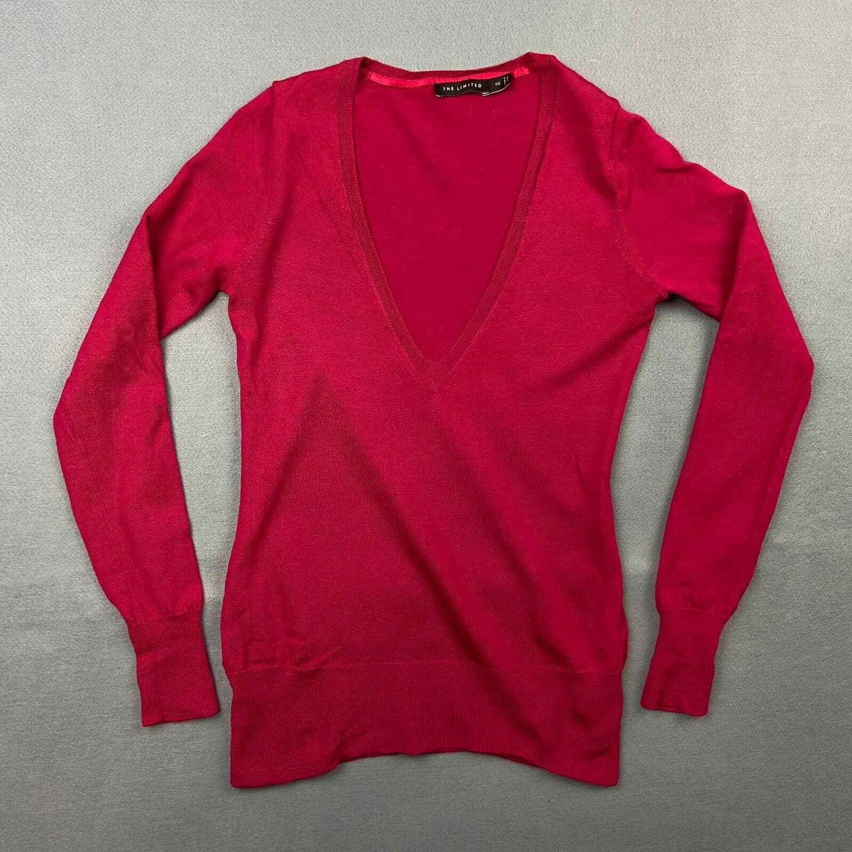 The Limited Sweater V-Neck Merino Wool Blend Lightweight Fuchsia XS