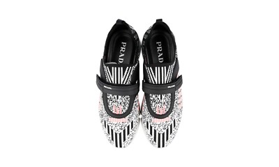PRADA KNIT CLOUDBUST Lurex Sock Slip-On Sneakers 1S217I Grey Pink