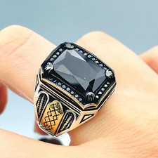 Mens Black Onyx Stone Silver Handmade Jewelry 925 Sterling Silver Ottoman Ring