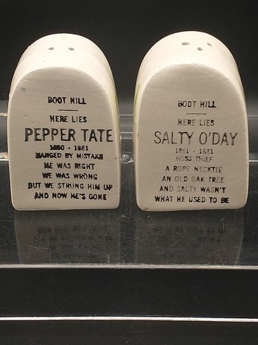 Boot Hill Salty O'Day & Pepper Tate Salt Pepper Shakers Tombstones Japan Stopper