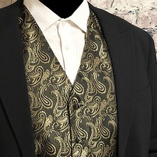Black Gold Paisley Tuxedo Suit Dress Vest Waistcoat Formal Party Prom Wedding